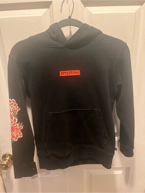 ethika Black Hoodie with Red Logo and Floral Sleeve